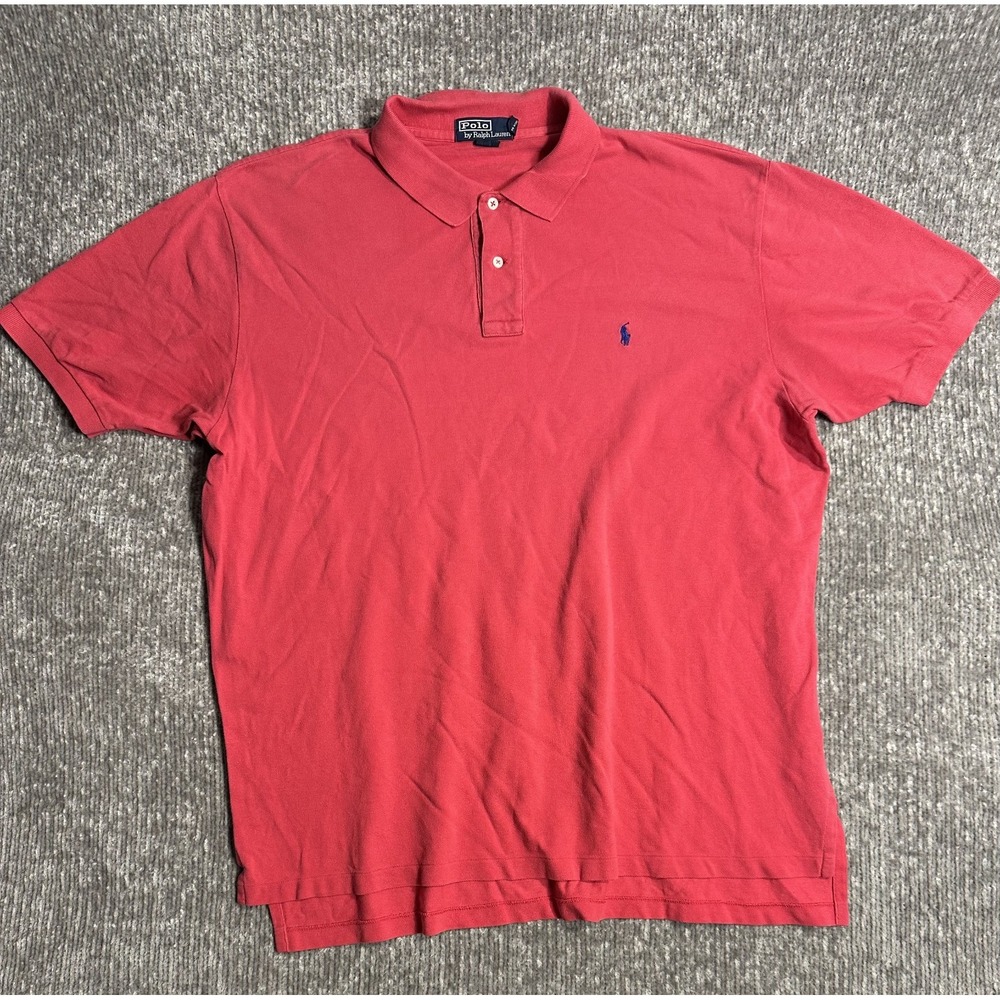 Polo Ralph Lauren Men's 2XL Hot Pink Solid Polo Shirt Short Sleeve Logo Vintage